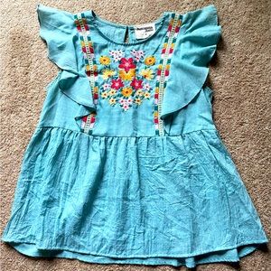 Savanna Jane teal flowered blouse (size medium)